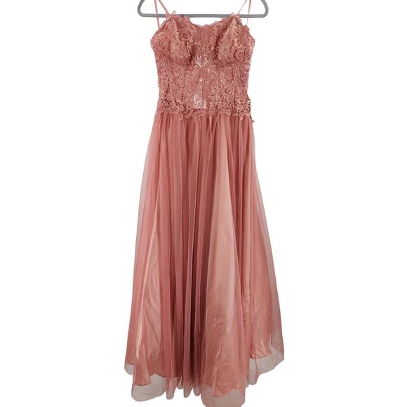 BCX 15 XL Mauve Pink Beaded Embroidered Tulle Strapless Maxi Dress Gown B120 - Picture 1 of 8